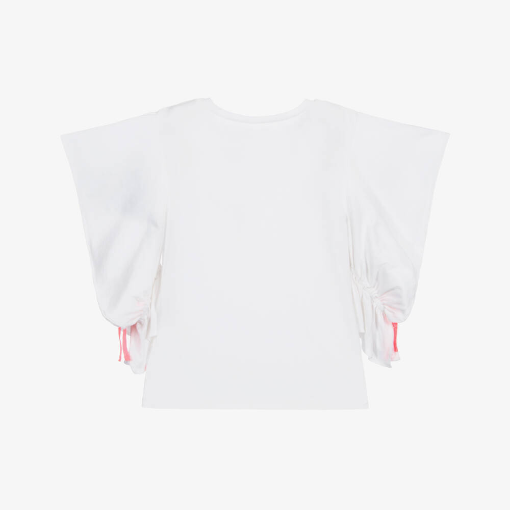 Billieblush-White Cotton Ruffle T-Shirt | Childrensalon Outlet
