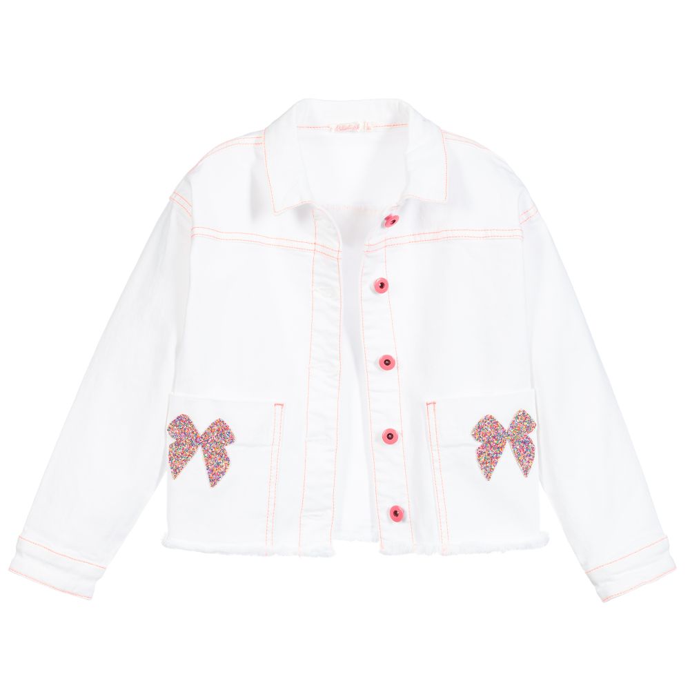 Embroidered white denim jacket best sale