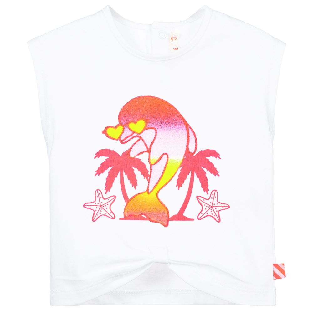 Billieblush - Weißes T-Shirt mit Delfin-Print | Childrensalon