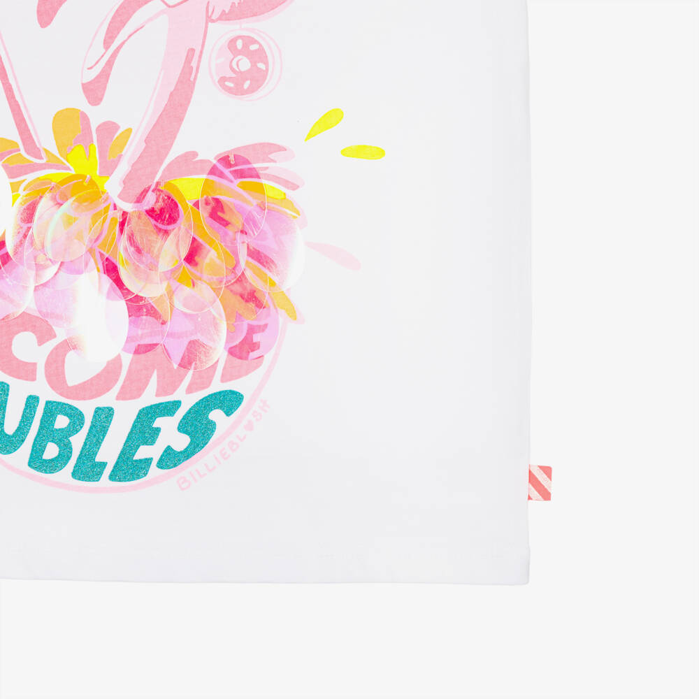 Billieblush-Белая футболка с фламинго и пайетками для девочек | Childrensalon Outlet