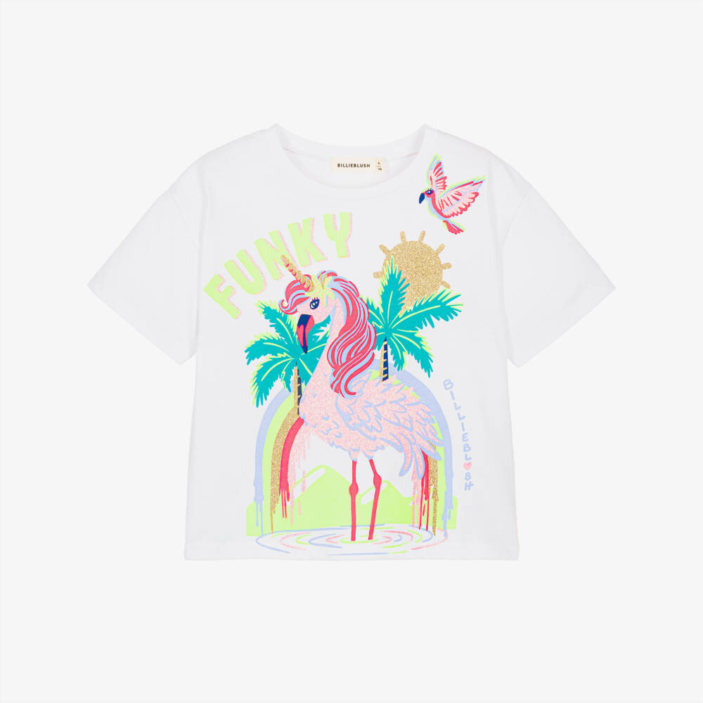 Billieblush-White Flamingo Ss Tee | Childrensalon Outlet