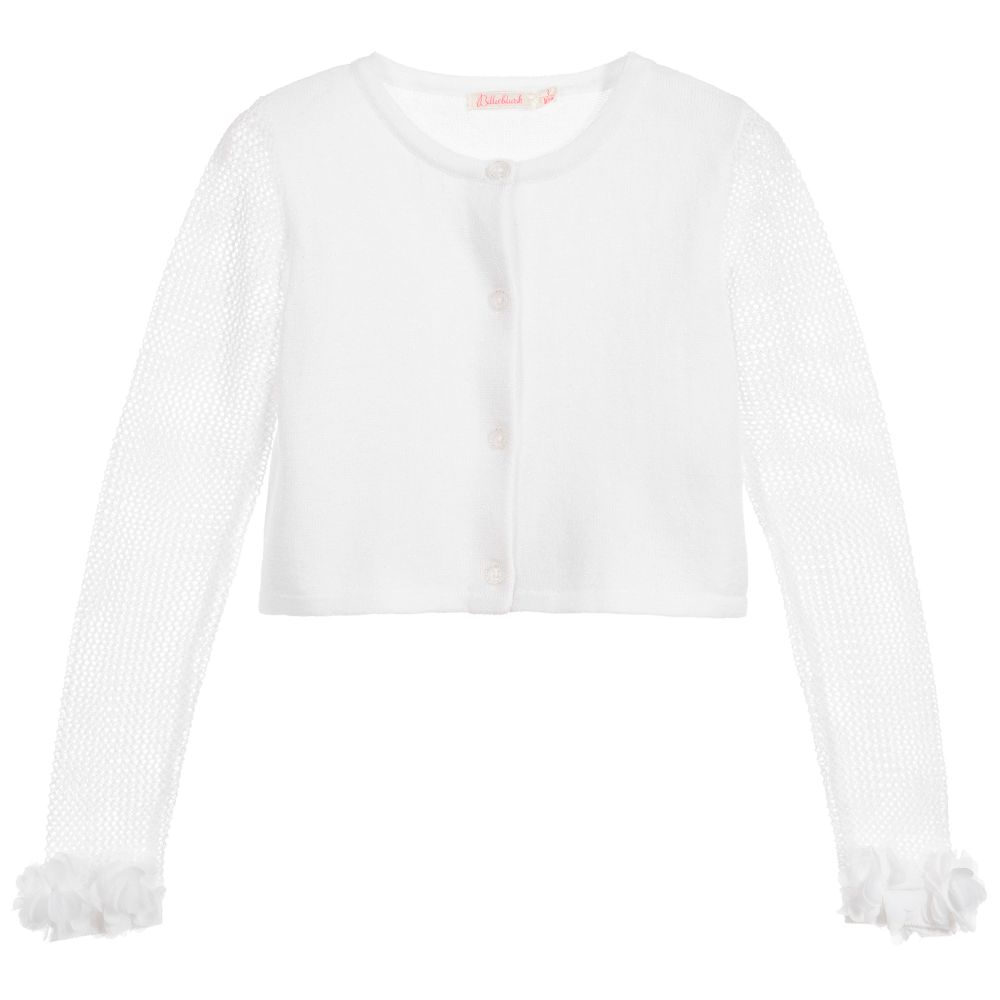 Billieblush - White Knitted Cotton Cardigan | Childrensalon