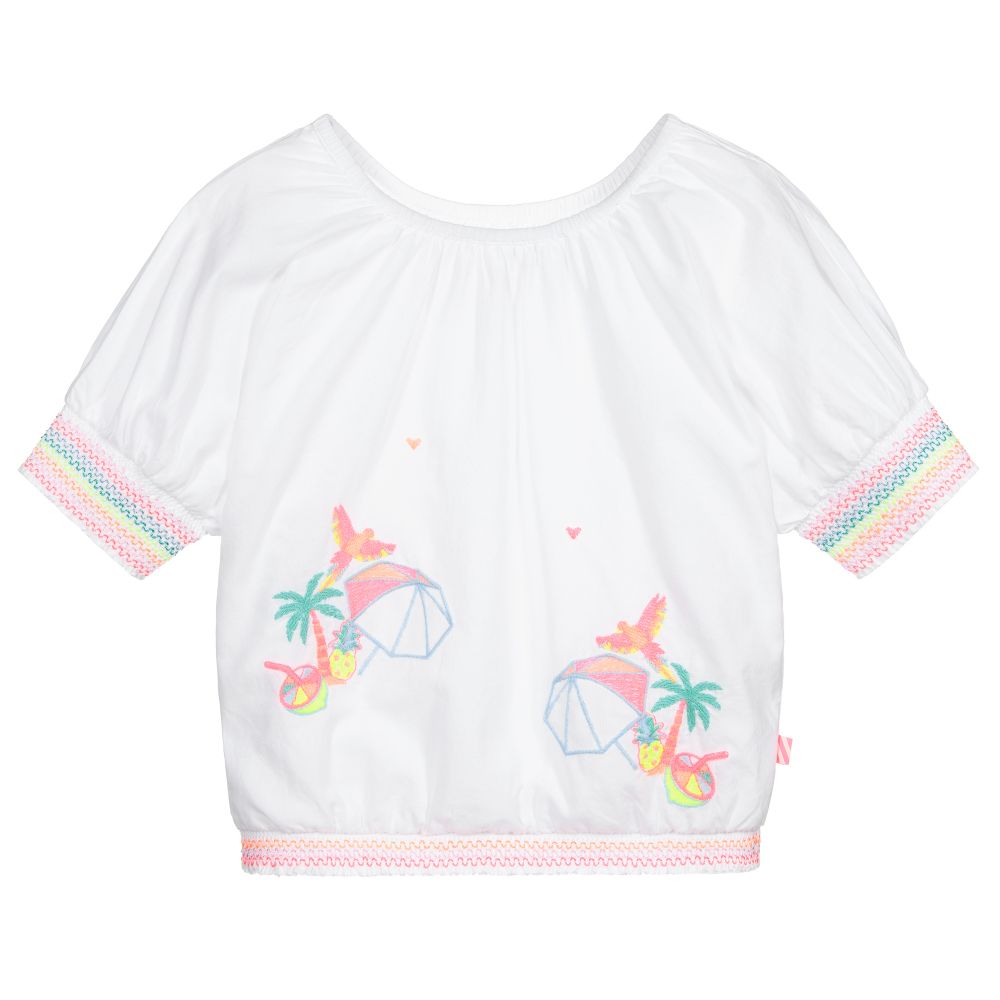 Billieblush - White & Neon Cotton Blouse | Childrensalon