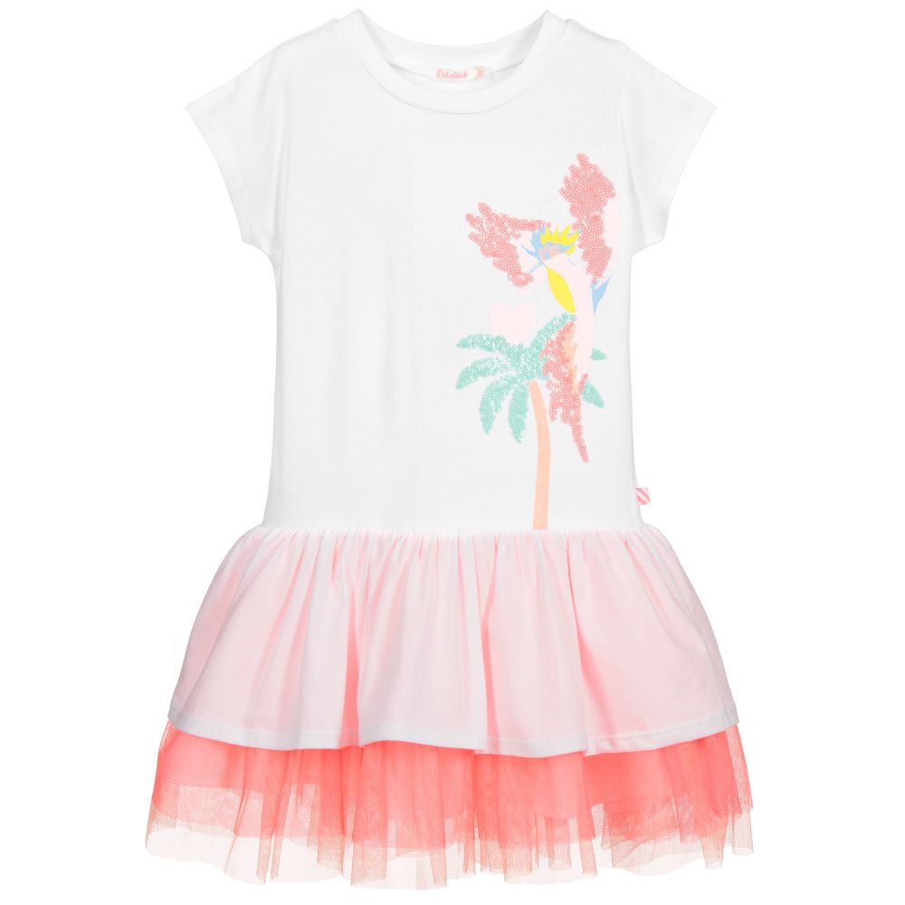 Billieblush - Платье из джерси белого и неоново-розового цвета | Childrensalon
