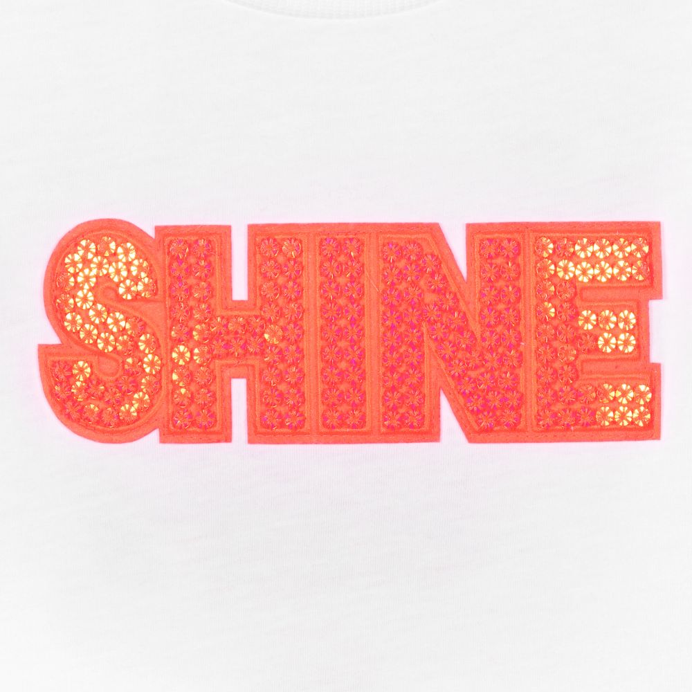 Billieblush-Белая футболка с неоново-розовым декором | Childrensalon Outlet