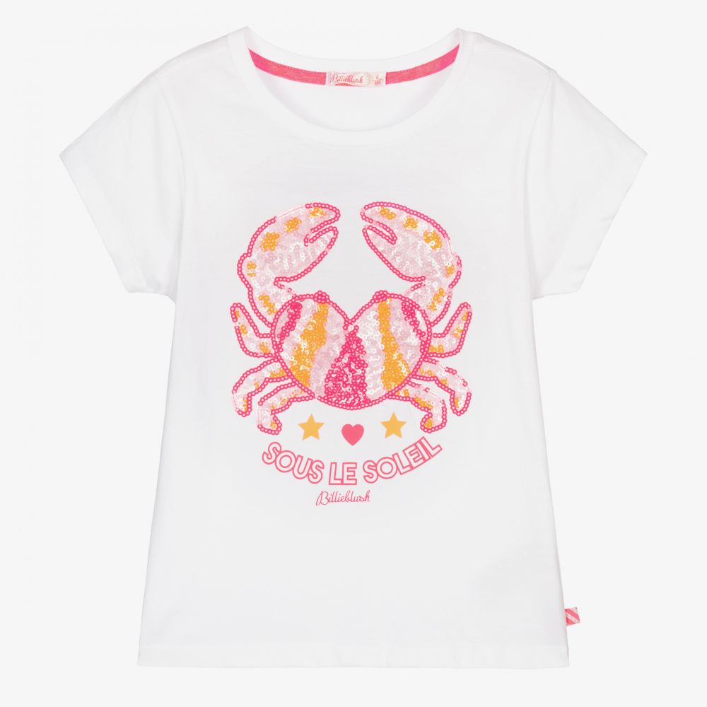 Billieblush - Baumwoll-T-Shirt in Weiß und Rosa | Childrensalon