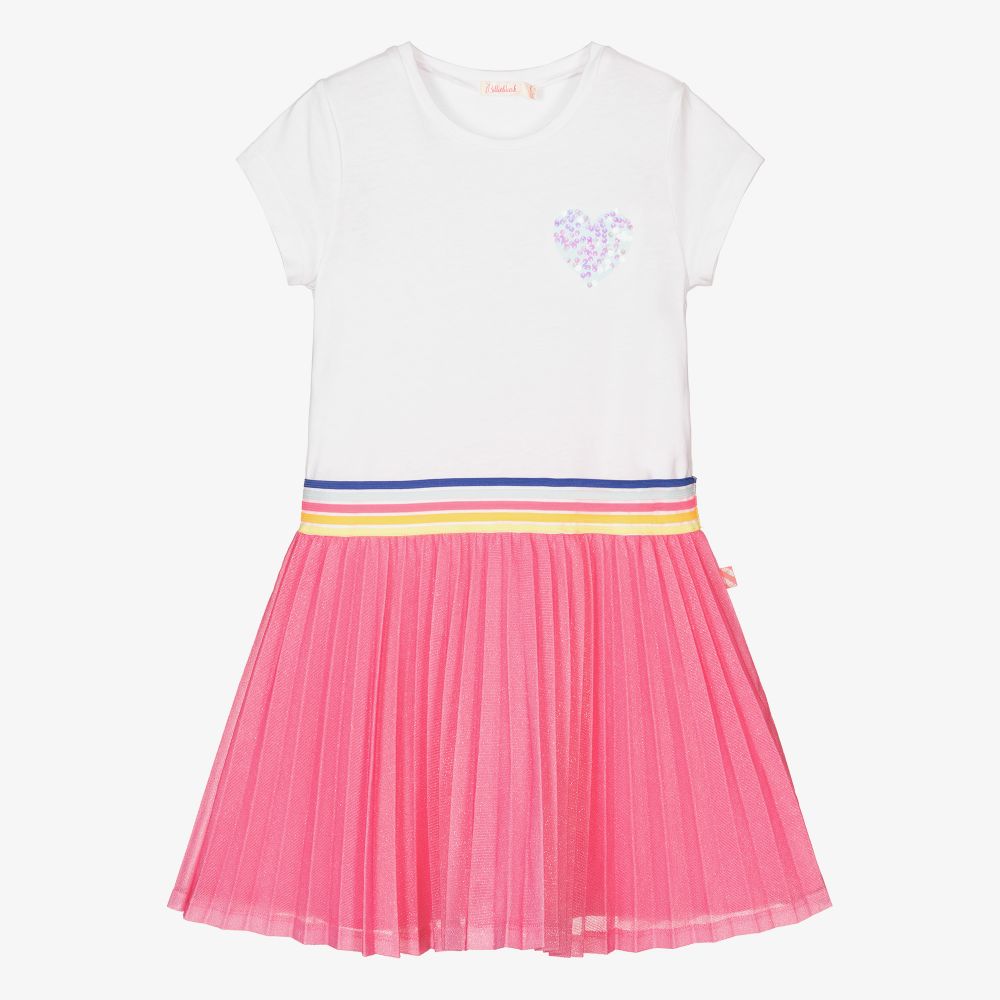 Billieblush - Kleid mit Faltenrock in Weiß und Pink | Childrensalon