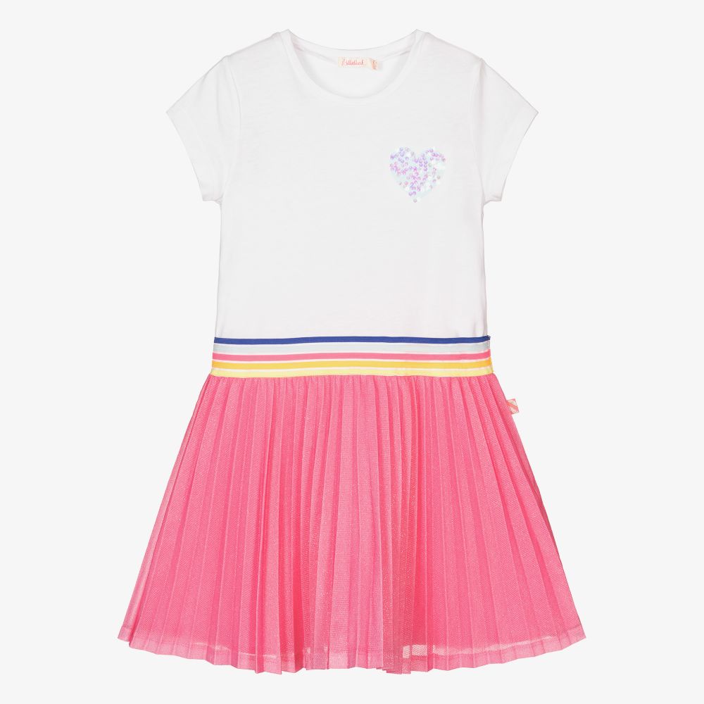 Billieblush-Бело-розовое плиссированное платье | Childrensalon Outlet