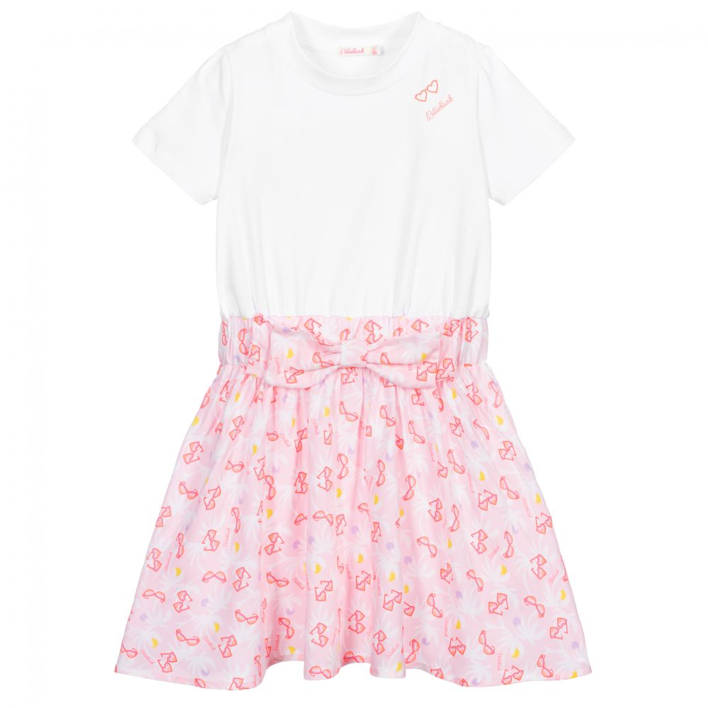 Billieblush - Бело-розовое платье с принтом в виде солнцезащитных очков | Childrensalon