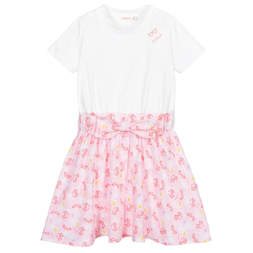 Billieblush-فستان قطن و فيسكوز لون أبيض و زهري | Childrensalon Outlet