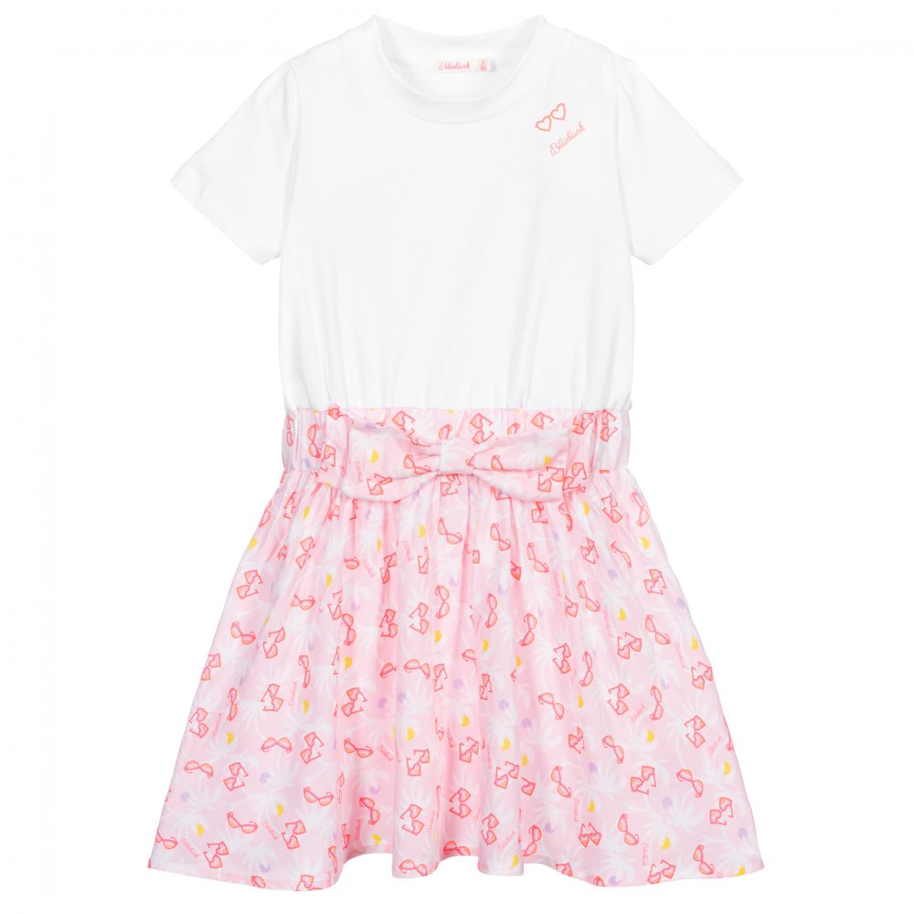 Billieblush - Kleid mit Sonnenbrillen in Weiß und Rosa | Childrensalon