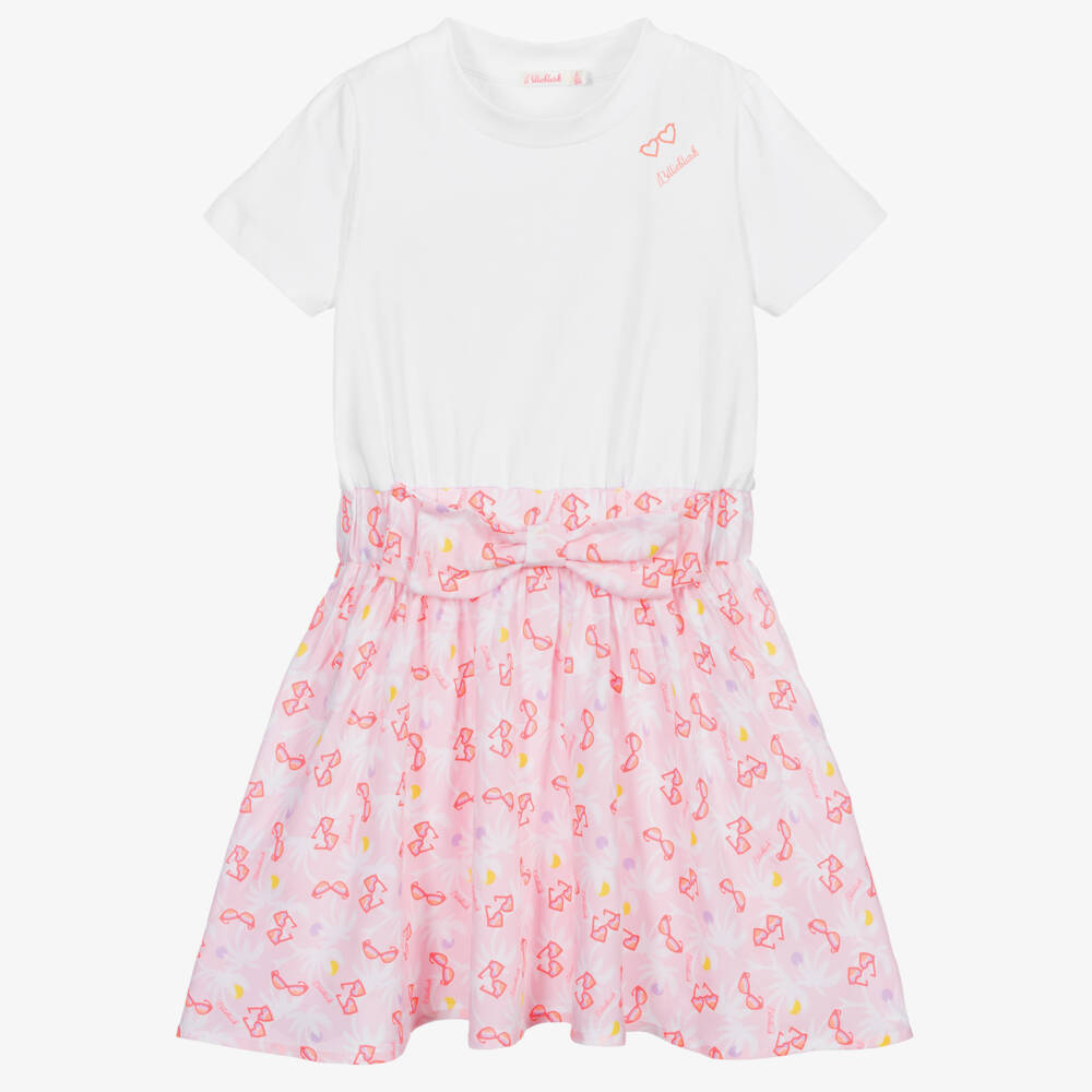 Billieblush-Бело-розовое платье с принтом в виде солнцезащитных очков | Childrensalon Outlet