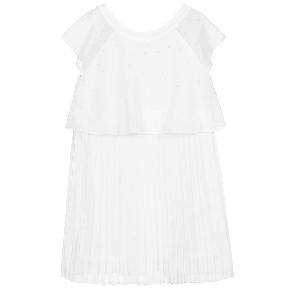 Billieblush-White Pleated Chiffon Dress | Childrensalon Outlet