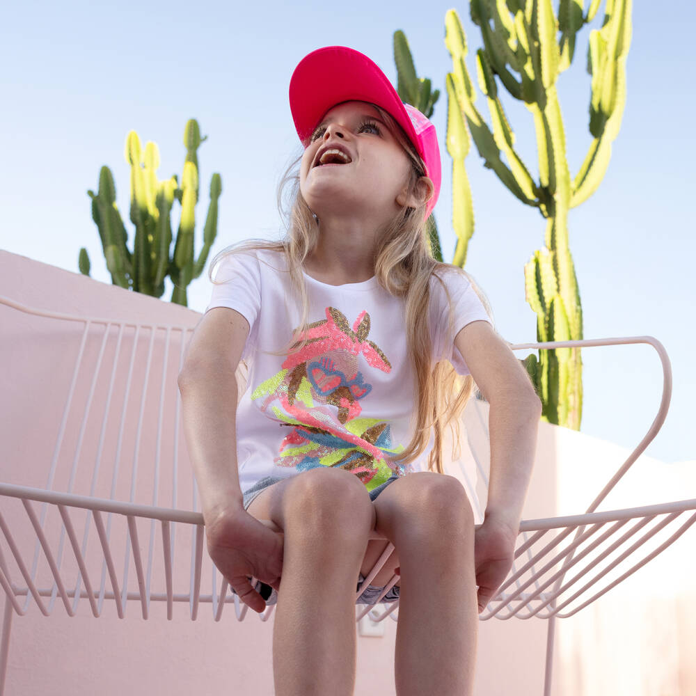 Billieblush-Белая футболка с фламинго из пайеток для девочек | Childrensalon Outlet