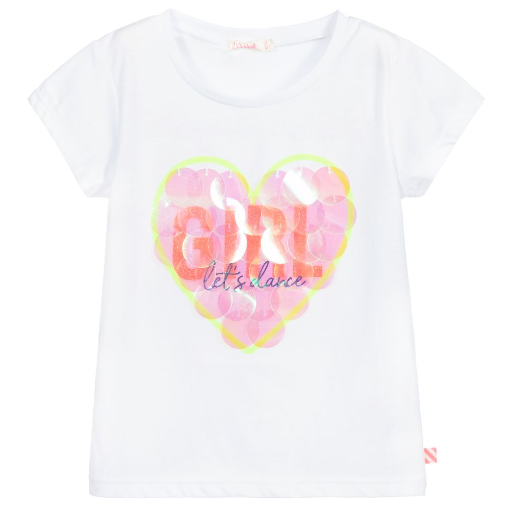 Billieblush - White Sequin Heart T-Shirt | Childrensalon