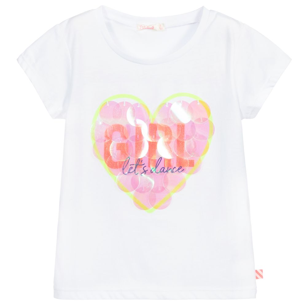 Billieblush-White Sequin Heart T-Shirt | Childrensalon Outlet