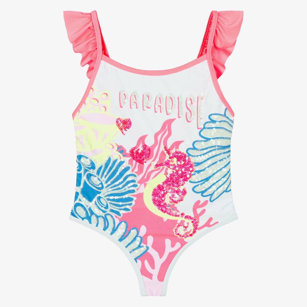 Billieblush-White Sequin Seahorse Swimsuit | Childrensalon Outlet