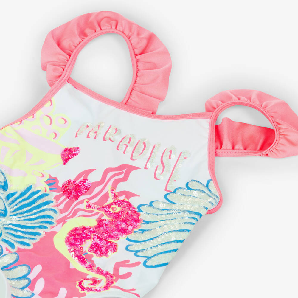 Billieblush-White Sequin Seahorse Swimsuit | Childrensalon Outlet