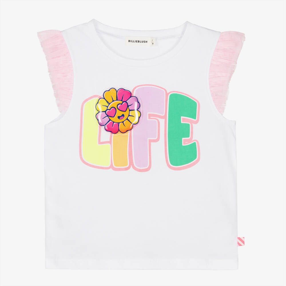 Billieblush-Белый топ с отделкой из тюля | Childrensalon Outlet