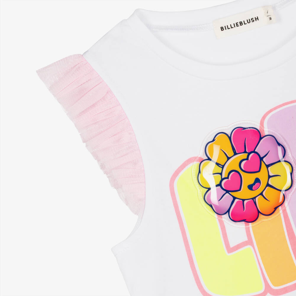 Billieblush-Белый топ с отделкой из тюля | Childrensalon Outlet