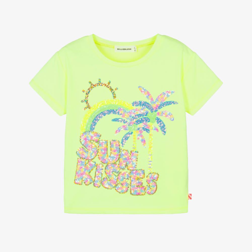 Billieblush-Yellow Sequin Palm Tree Tshirt | Childrensalon Outlet