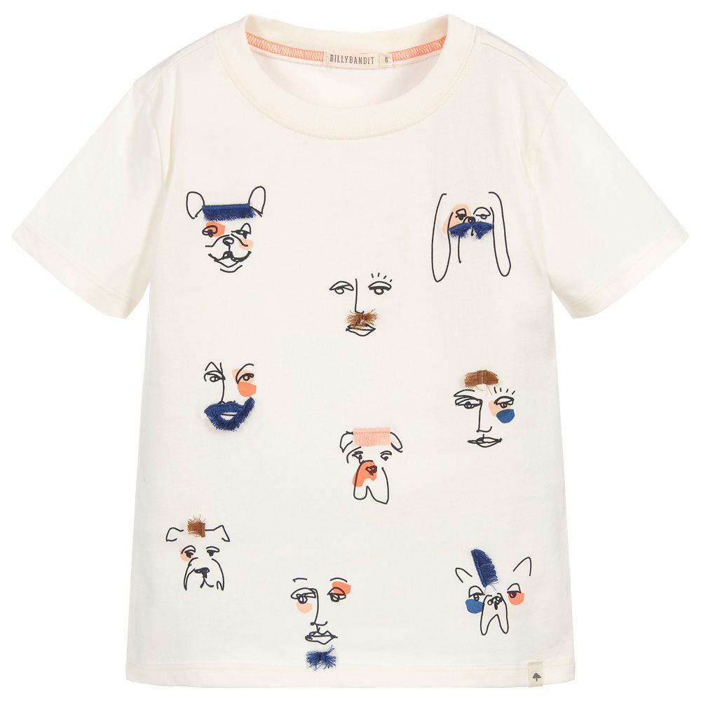 Billybandit - Boys Ivory Cotton T-Shirt  | Childrensalon