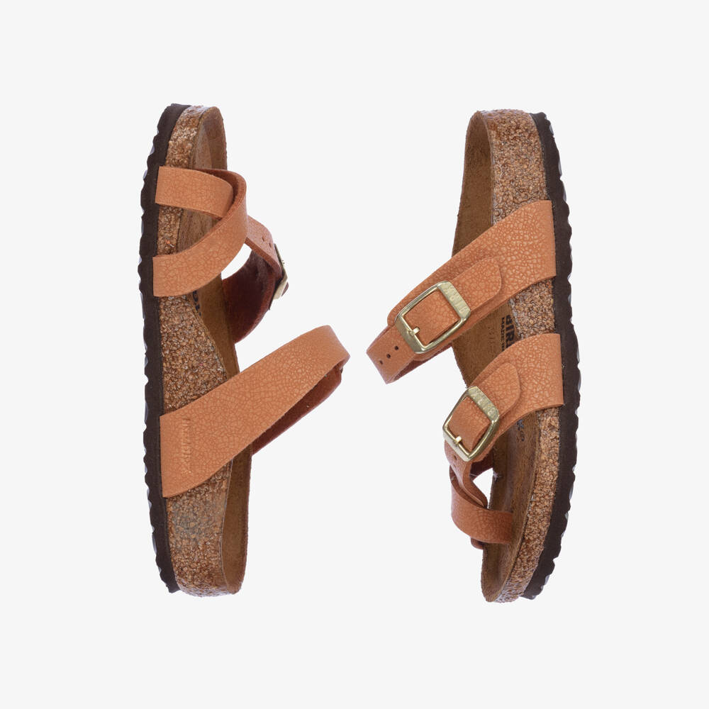 Birkenstock-Beige Faux Leather Kids Sandals | Childrensalon Outlet