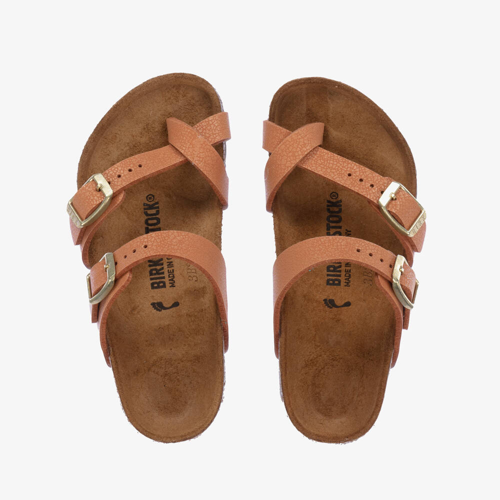 Birkenstock-Beige Faux Leather Kids Sandals | Childrensalon Outlet