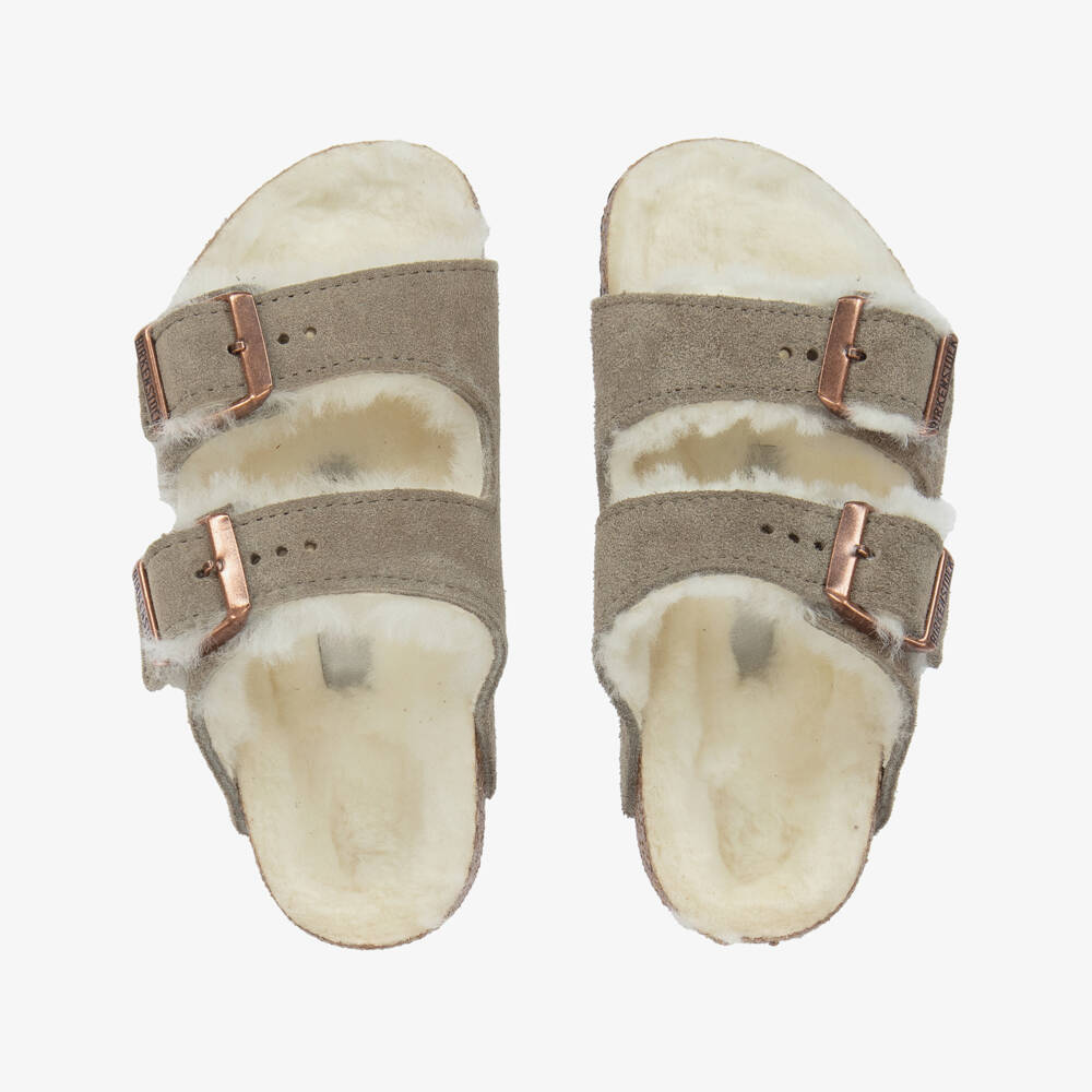 Birkenstock-Boys Beige Suede Shearling Sandals | Childrensalon Outlet