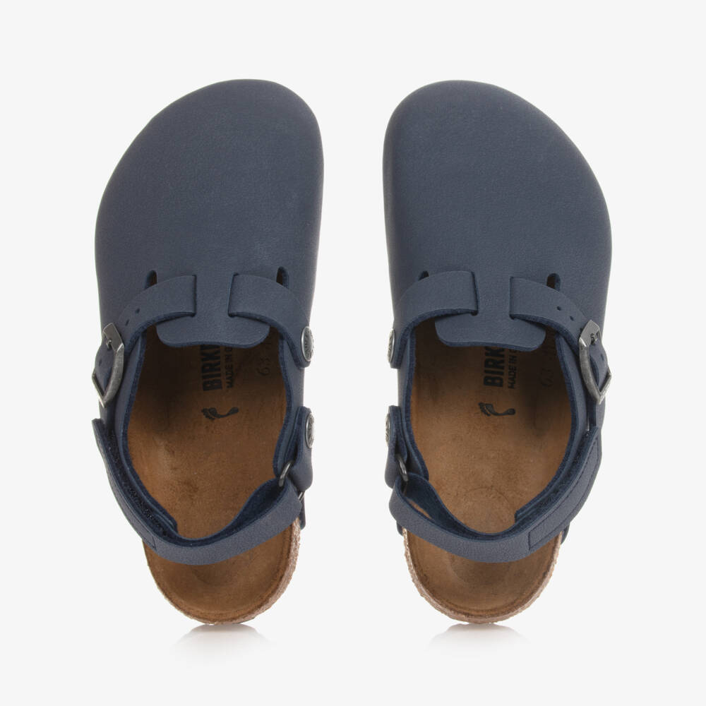 Birkenstock-Boys Grey-Blue Faux Leather Clog Sandals | Childrensalon Outlet