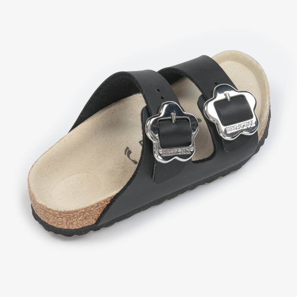 Birkenstock-Girls Black Flower Buckle Sandals | Childrensalon Outlet