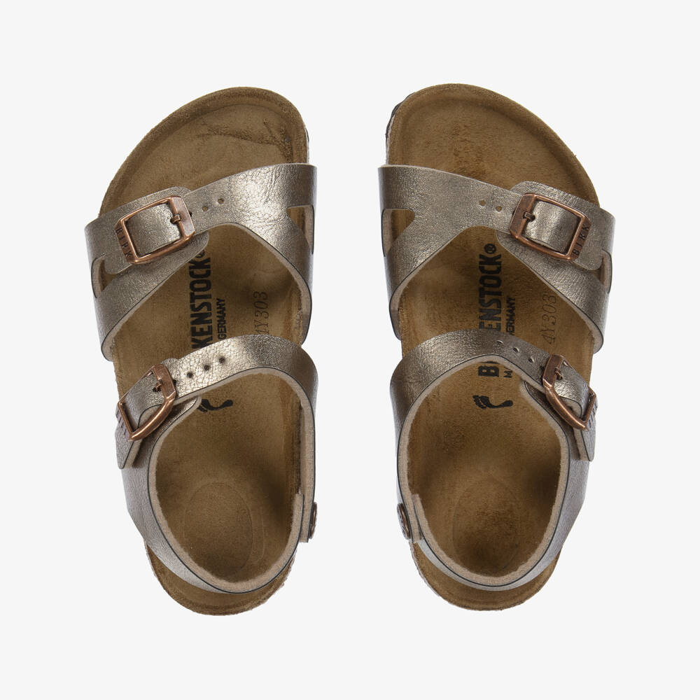 Birkenstock-Girls Gold Faux Leather Sandals | Childrensalon Outlet