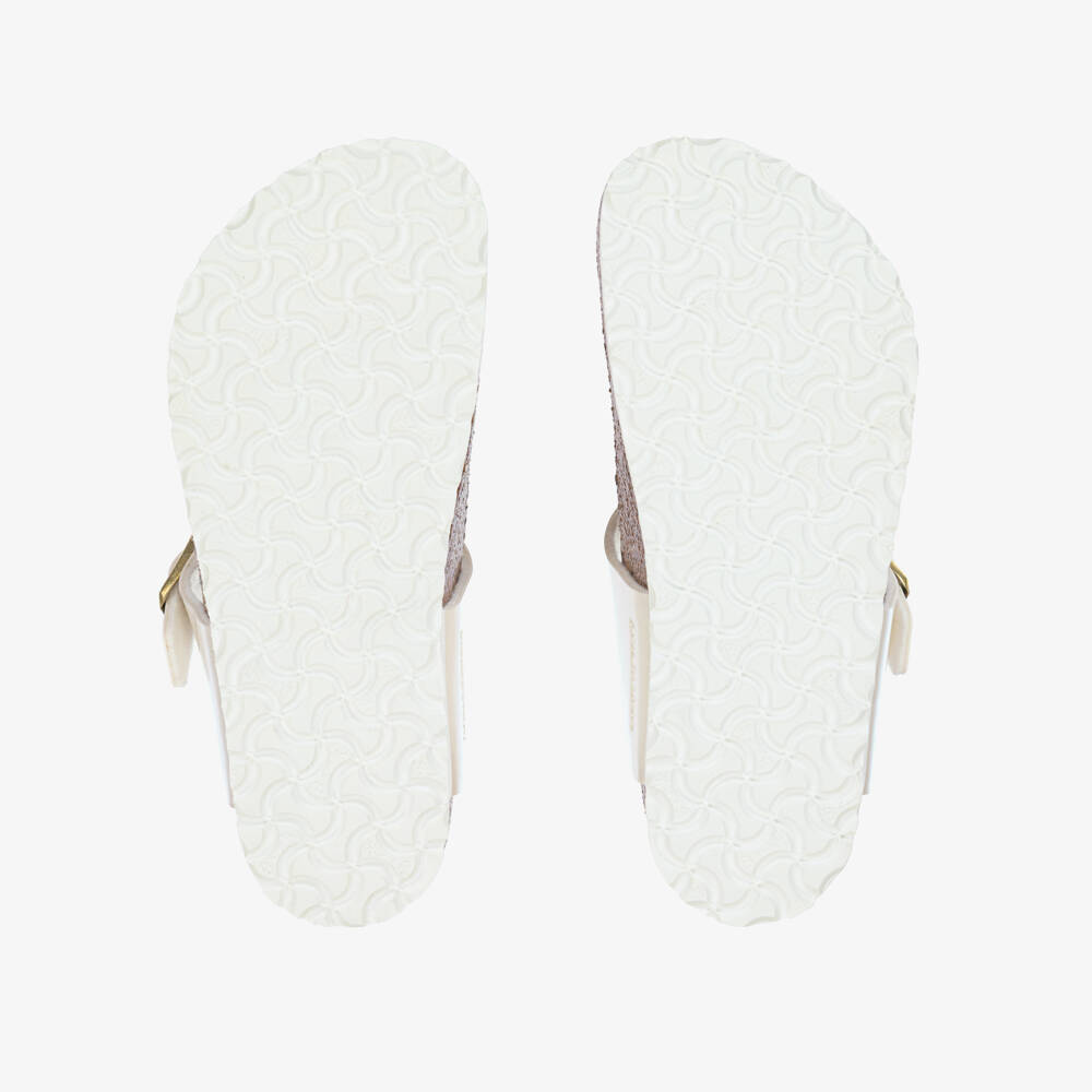Birkenstock-Girls Metallic White T-Bar Sandals | Childrensalon Outlet