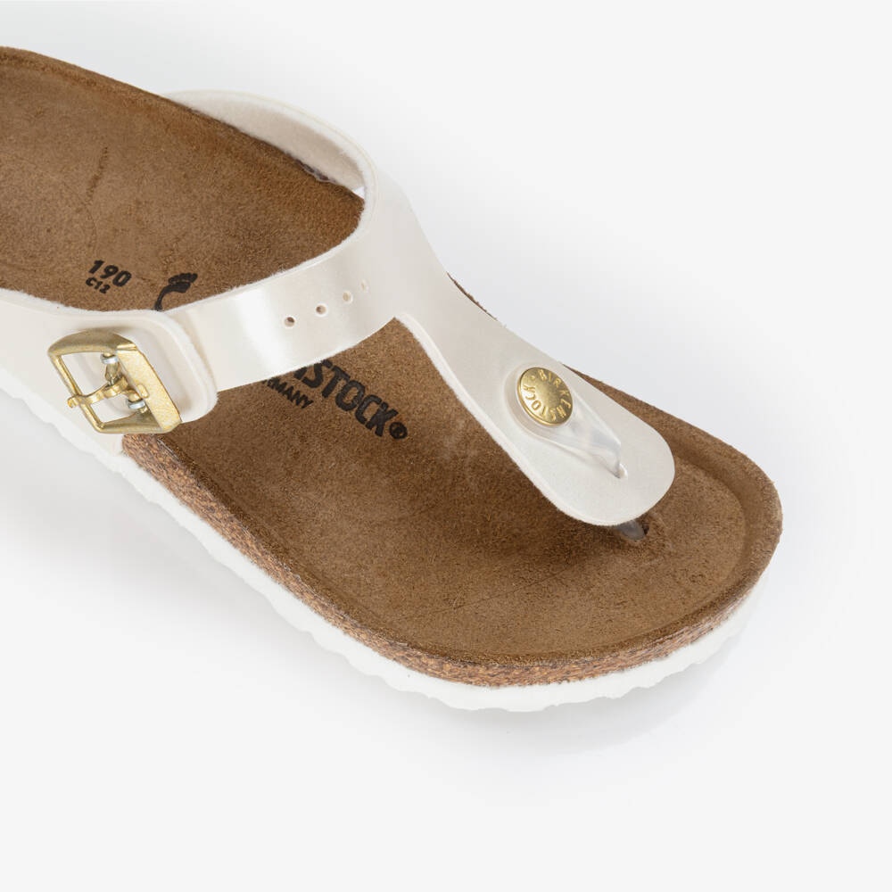 Birkenstock-Girls Metallic White T-Bar Sandals | Childrensalon Outlet