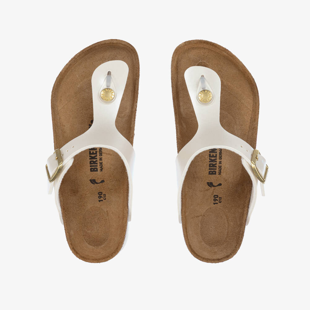 Birkenstock-Girls Metallic White T-Bar Sandals | Childrensalon Outlet