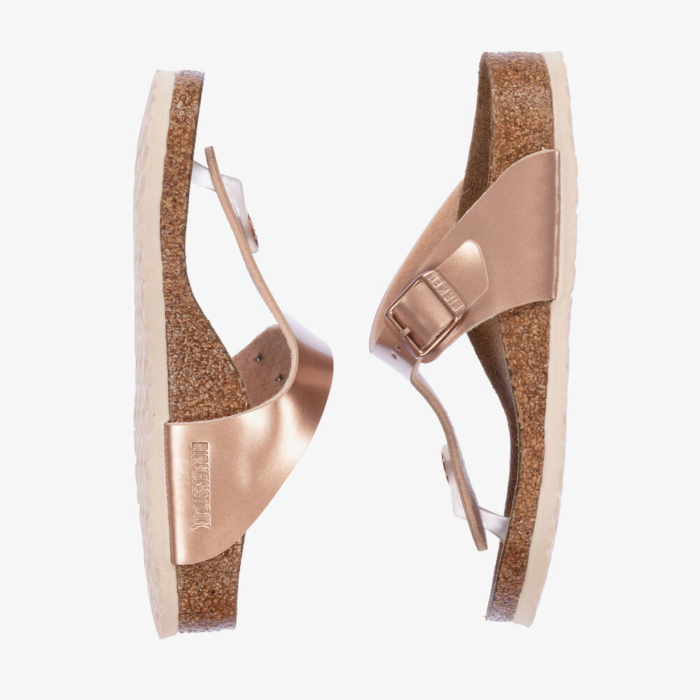Birkenstock-Girls Rose Gold T-Bar Sandals | Childrensalon Outlet