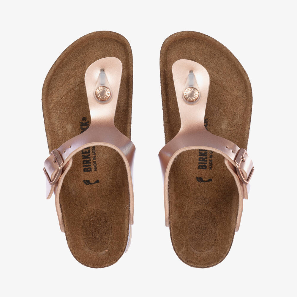 Birkenstock-Girls Rose Gold T-Bar Sandals | Childrensalon Outlet