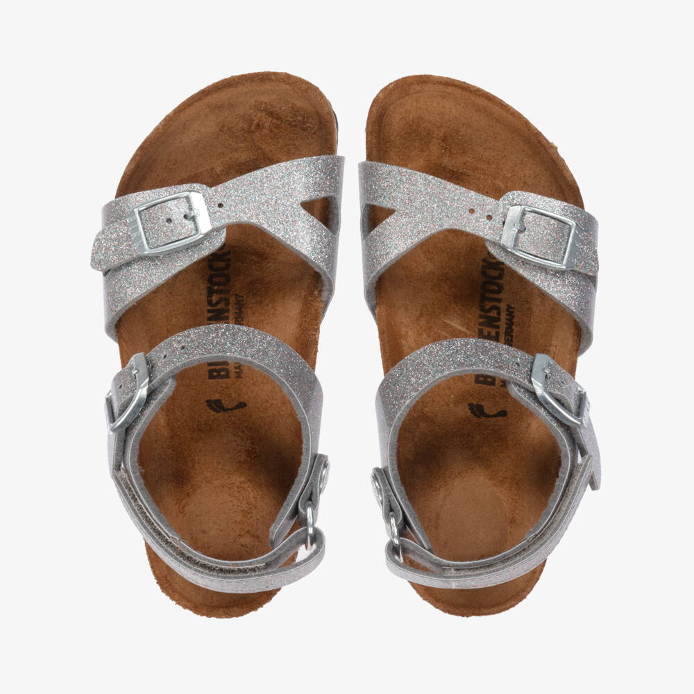 Birkenstock-Girls Shimmering Silver Sandals | Childrensalon Outlet
