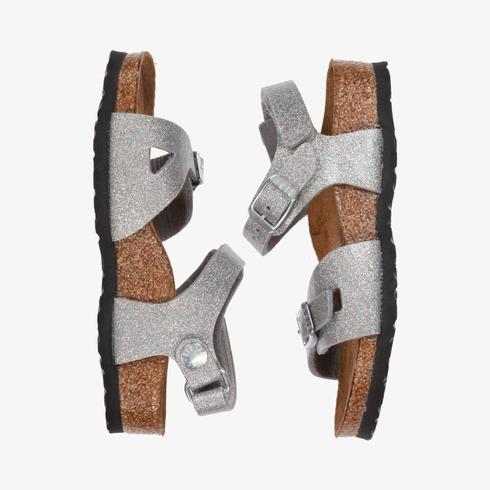 Birkenstock-Girls Shimmering Silver Sandals | Childrensalon Outlet