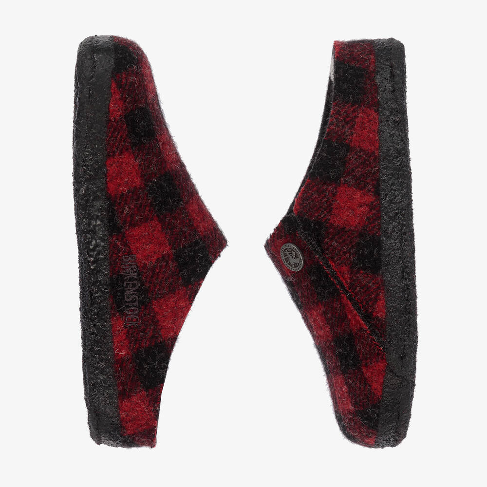 Birkenstock-Red Check Wool Lined Slippers | Childrensalon Outlet