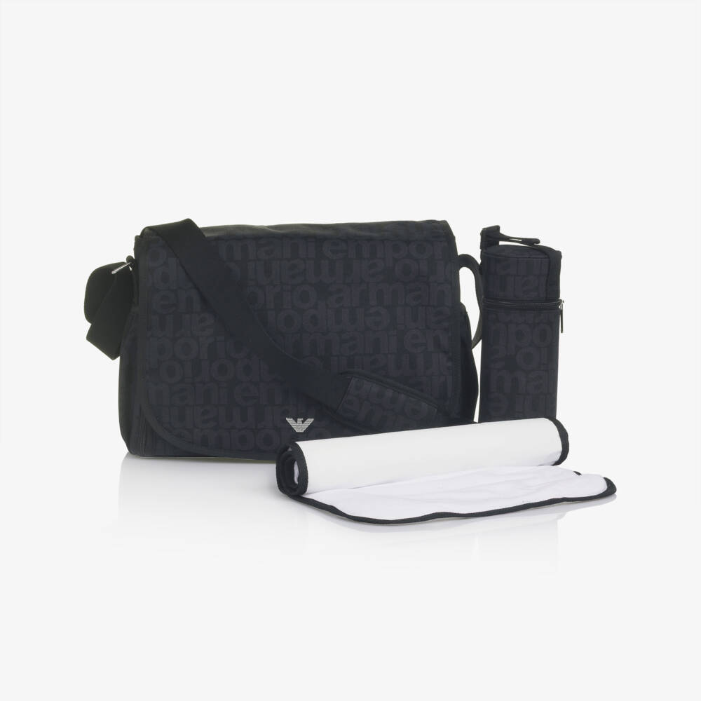 Emporio Armani-Black & Blue All-over Logo Changing Bag (36cm) | Childrensalon Outlet