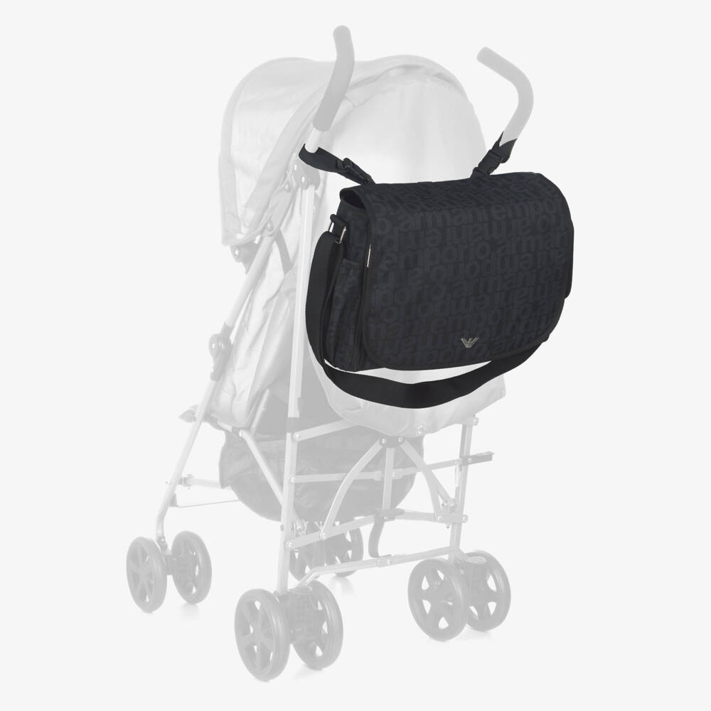 Emporio Armani-Black & Blue All-over Logo Changing Bag (36cm) | Childrensalon Outlet