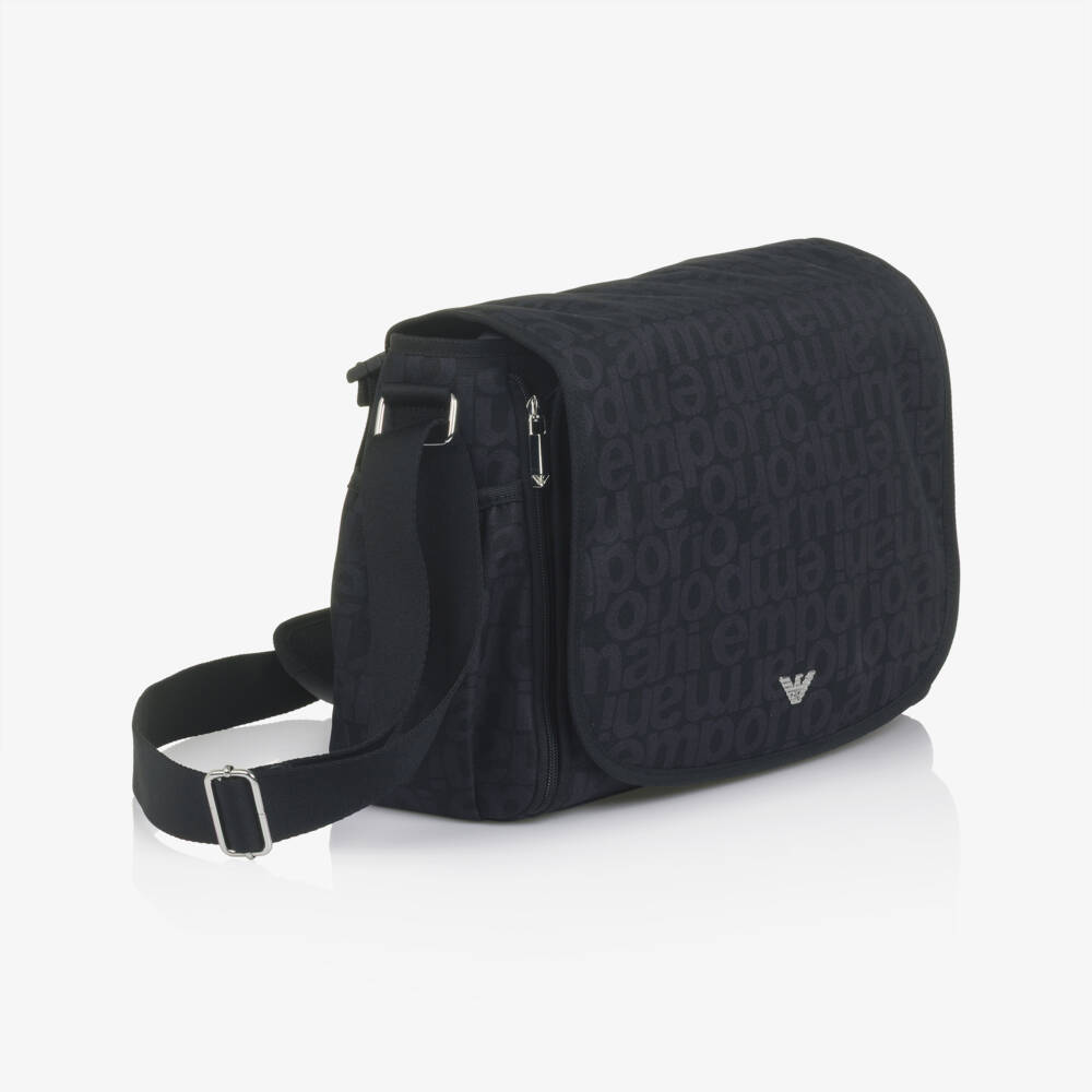 Emporio Armani-Black & Blue All-over Logo Changing Bag (36cm) | Childrensalon Outlet