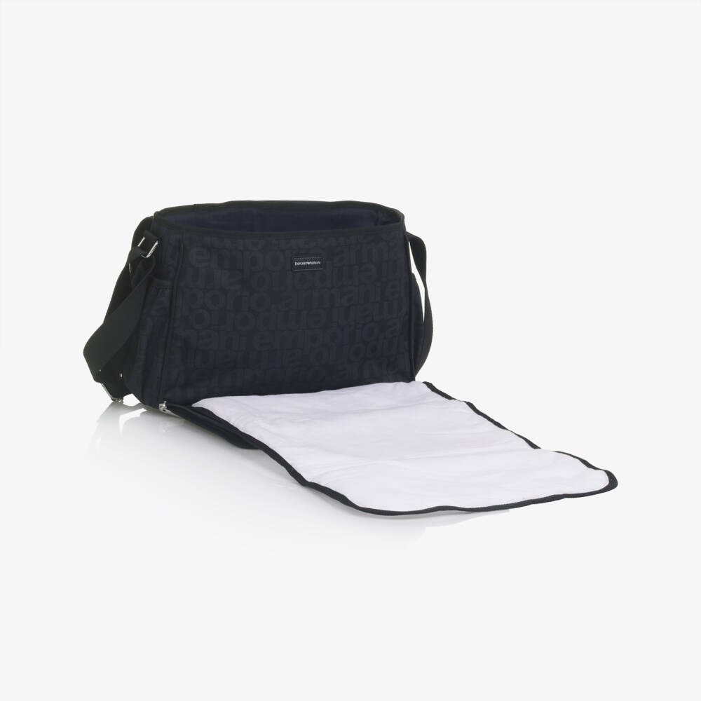 Emporio Armani-Black & Blue All-over Logo Changing Bag (36cm) | Childrensalon Outlet