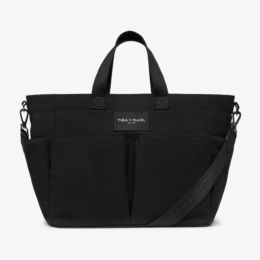 TIBA + MARL-Black Canvas Pocket Tote Changing Bag (35cm) | Childrensalon Outlet