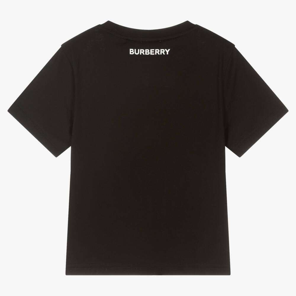 Burberry-Black Cotton Check T-Shirt | Childrensalon Outlet