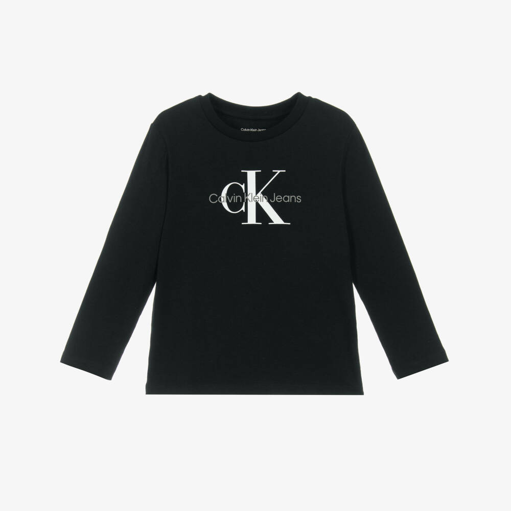 Calvin Klein-Black Cotton Jersey Monogram Logo Top | Childrensalon Outlet