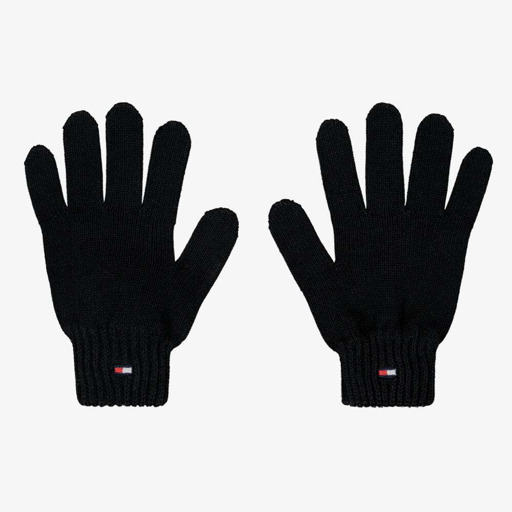 Tommy Hilfiger-Black Cotton Knit Flag Gloves | Childrensalon Outlet