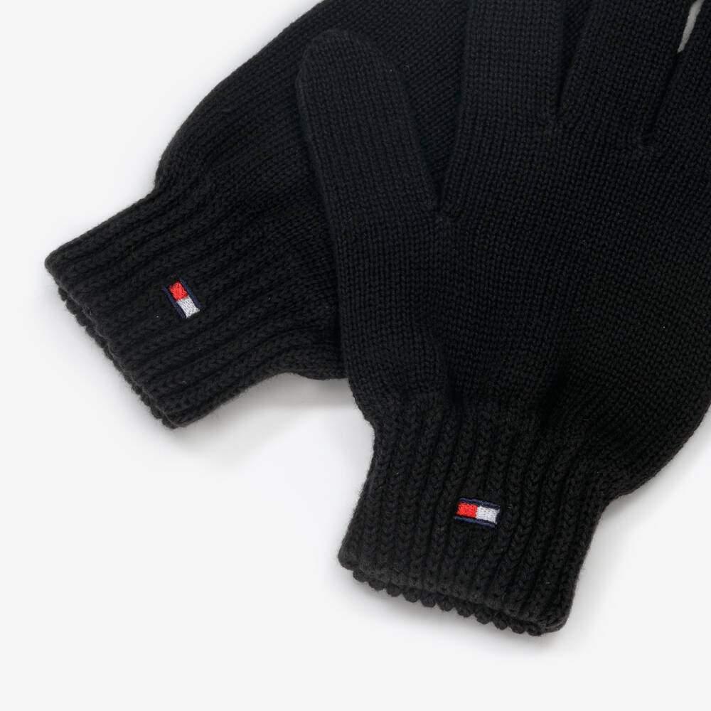 Tommy Hilfiger-Black Cotton Knit Flag Gloves | Childrensalon Outlet