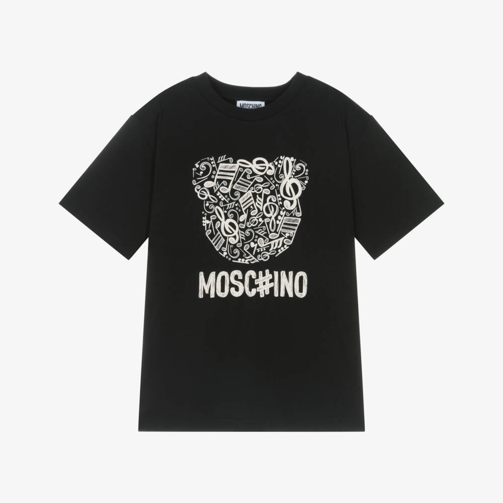 Moschino-Black Cotton Musical Bear Print T-Shirt | Childrensalon Outlet